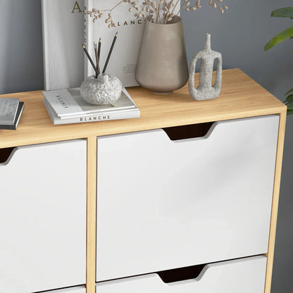 HOMCOM Schuhschrank mit 4 Klappen und verstellbaren Regalen, Schuhaufbewahrungsschrank für 16 Paar Schuhe, schmaler Schuhregal für den Eingangsbereich 95x26x95 cm Naturholz