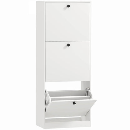 HOMCOM Schuhschrank mit 3 Klappen, Schuhregal mit verstellbarem Fach, schmaler Schuhschrank für 12 Paar Schuhe 47 x 26 x 120 cm, Weiß