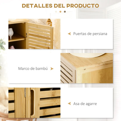 HOMCOM Schuhschrank aus Bambus für den Eingangsbereich mit 3 Lamellentüren und verstellbaren Regalen für 16 Paare von Schuhen, 100x35x80 cm Natur