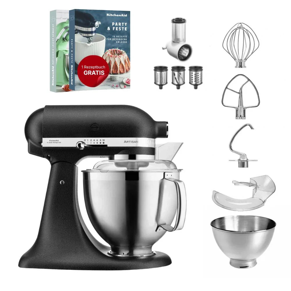 KitchenAid 4,8 L 5KSM185 Artisan Küchenmaschine Beginnerset Artisan Gemüseschneider+Flexirührer