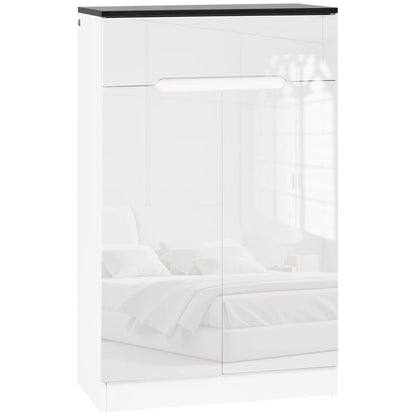 HOMCOM Slim Schuhschrank für bis zu 12 Paare Schuhe für Eingänge und Flure mit 3 verstellbaren Regalen und Schublade aus glänzendem Spanplattenwerkstoff, 60x32x100 cm