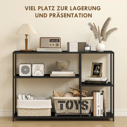 HOMCOM Konsolentisch Flurtisch mit 4 Regalen, Seitentisch mit Stahlrahmen, Metallregal für kleine Räume, Eingangsbereich, Flur, Wohnzimmer, 110 x 30 x 75 cm Schwarz