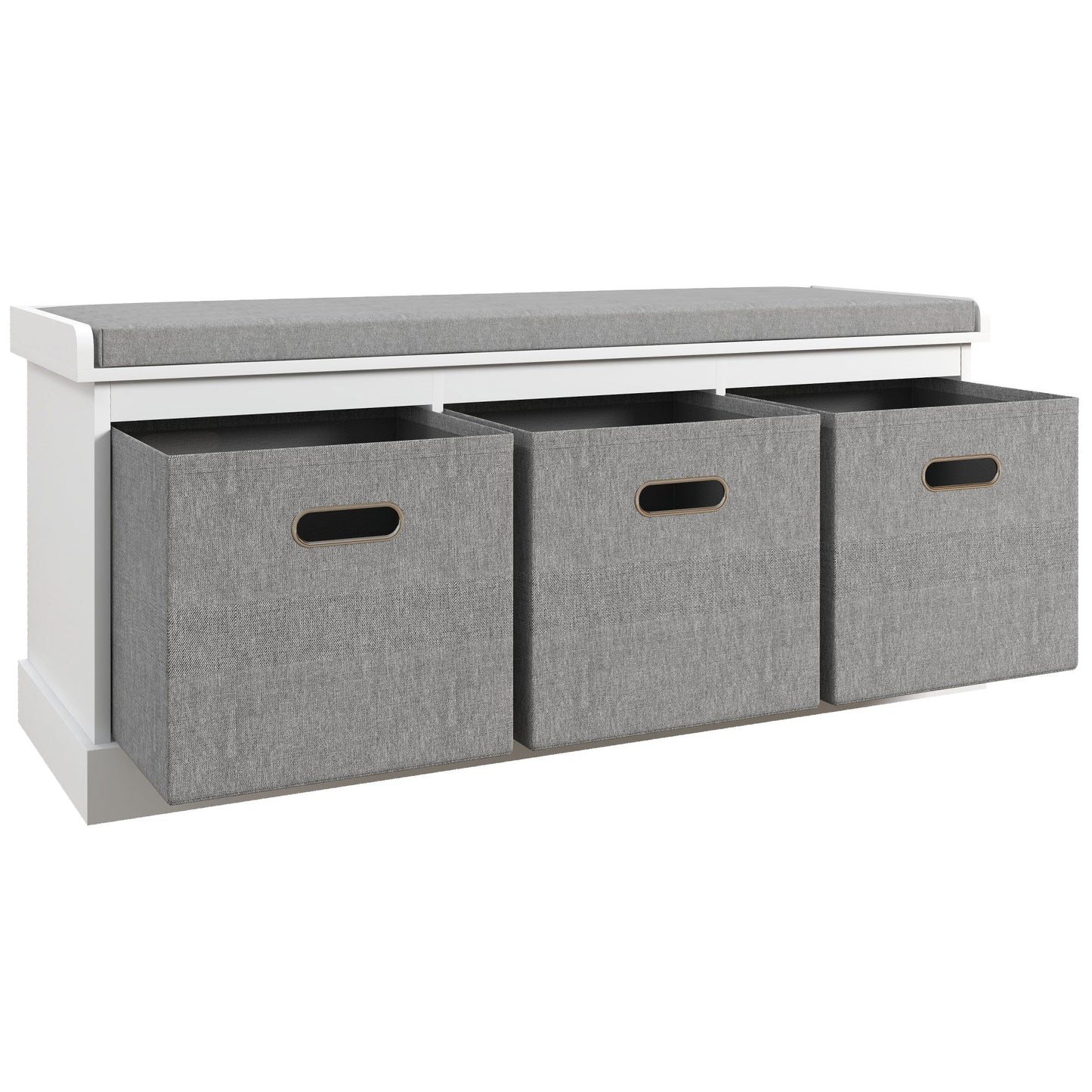 HOMCOM Schuhbank für den Eingangsbereich mit 3 Schubladen, Schuhaufbewahrungsbank mit Holz- und Stoffbezug, Schuhregal für 3 Paar Schuhe, Wohnzimmer und Flur, 105x35x47 cm, Weiß