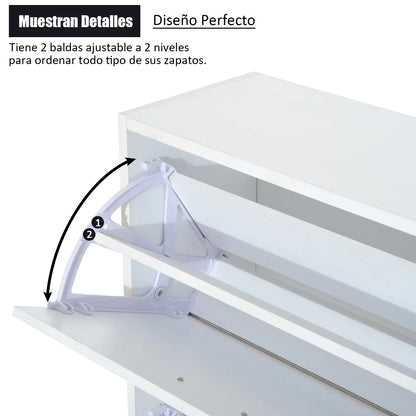 HOMCOM Moderner Schuhschrank für den Eingangsbereich - Schuhregal schmal mit 2 Schubladen und verstellbaren Regalen für Flur 60x24x80 cm Weiß