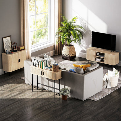 HOMCOM Vintage Konsolentisch Sideboard mit 2 Schiebetüren und Fächern für Flur 100x30x80 cm Eiche
