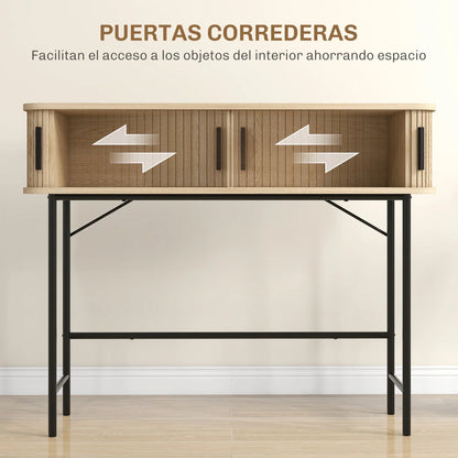 HOMCOM Vintage Konsolentisch Sideboard mit 2 Schiebetüren und Fächern für Flur 100x30x80 cm Eiche
