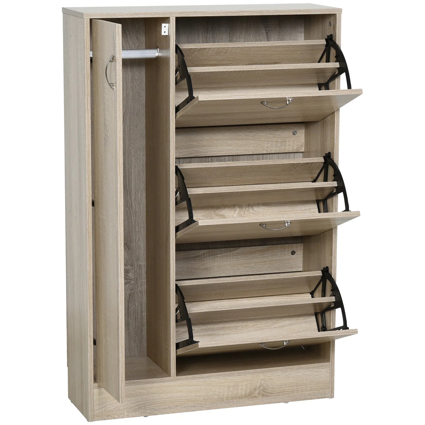 HOMCOM 2-in-1 Schuhschrank für Schuhe und Regenschirme, Großer Schrank mit verstellbarem Regal für 12 Paar, 79x26x120 cm, Holz