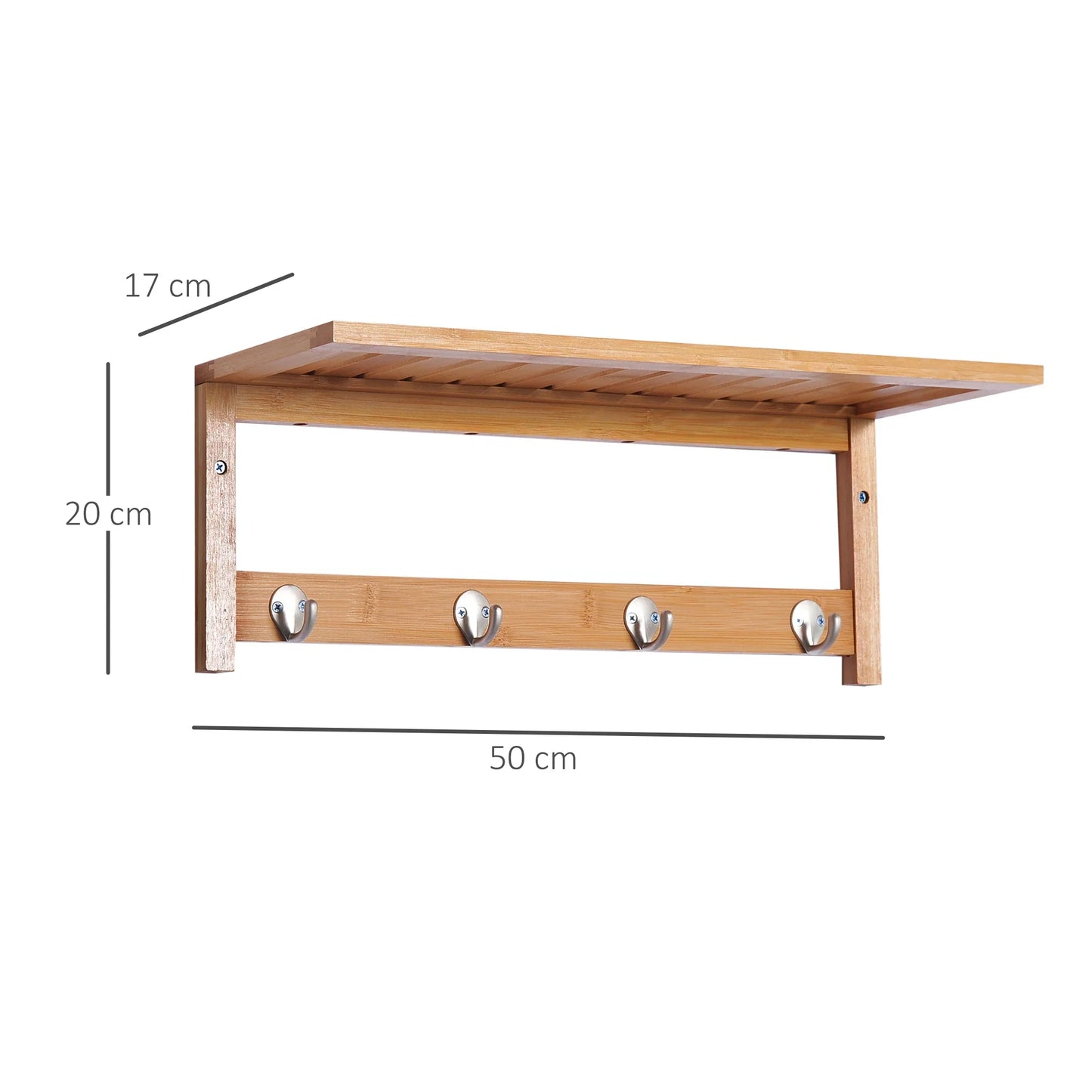 HOMCOM Wandkleiderhaken mit Regal und Handtuchhalter – 4 Haken für Flur, Wohnzimmer, Badezimmer, Diele, Schlafzimmer – 50x16x17,5 cm – Max. Belastung 5 kg