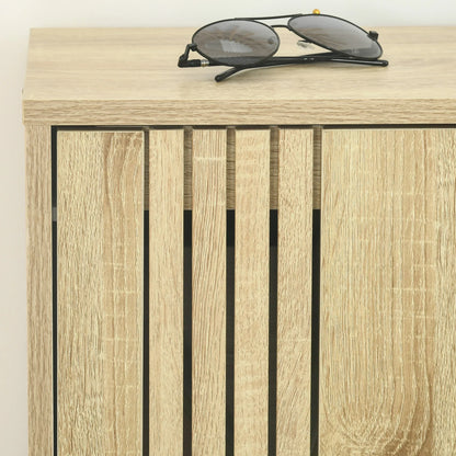 HOMCOM Schuhschrank mit 3 Klappen, für 18 Paar, 3-Fächer Schuhschrank, große Kapazität für Eingangsbereich, Flur, Wohnzimmer, 63 x 24 x 117 cm, Eiche