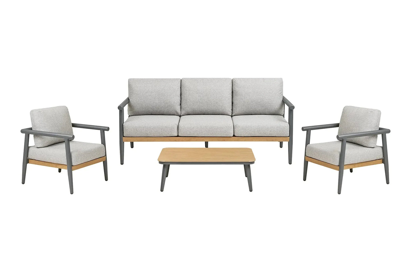 Garten Lounge Set Alviora – mit Aluminiumgestell und Holzoptik-Akzenten