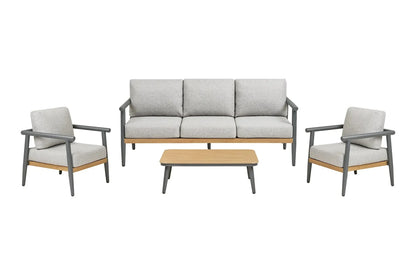 Garten Lounge Set Alviora – mit Aluminiumgestell und Holzoptik-Akzenten