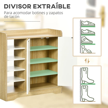 HOMCOM Moderner Schuhschrank Schmaler Schuhregal mit 2 Türen Stauraum für 13 Paar Schuhe Flur & Diele 80x30x80 cm Natur und Weiß