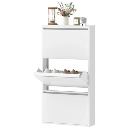 HOMCOM Metall-Schuhschrank mit 3 Klappen — schlanker wandmontierter Schuhschrank für 6 Paar, 55 x 15 x 105,5 cm, Weiß
