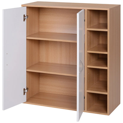 HOMCOM Konsolenschrank Niedriger Schrank Multifunktionaler Stauraumorganisator für Küche, Esszimmer, Wohnzimmer, Badezimmer mit Türen und verstellbaren Regalen 80x32x91 cm