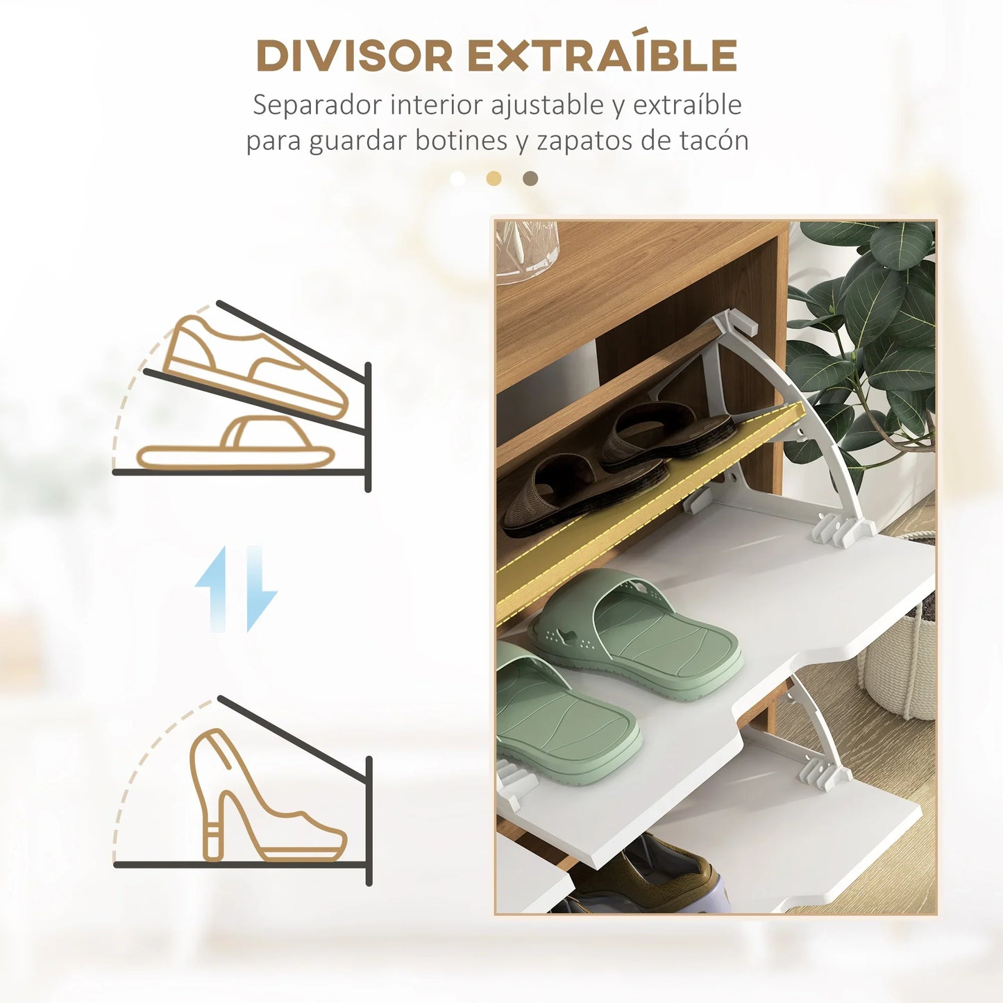 HOMCOM Schuhschrank mit 4 Klappen und verstellbaren Regalen, Schuhaufbewahrungsschrank für 16 Paar Schuhe, schmaler Schuhregal für den Eingangsbereich 95x26x95 cm Naturholz