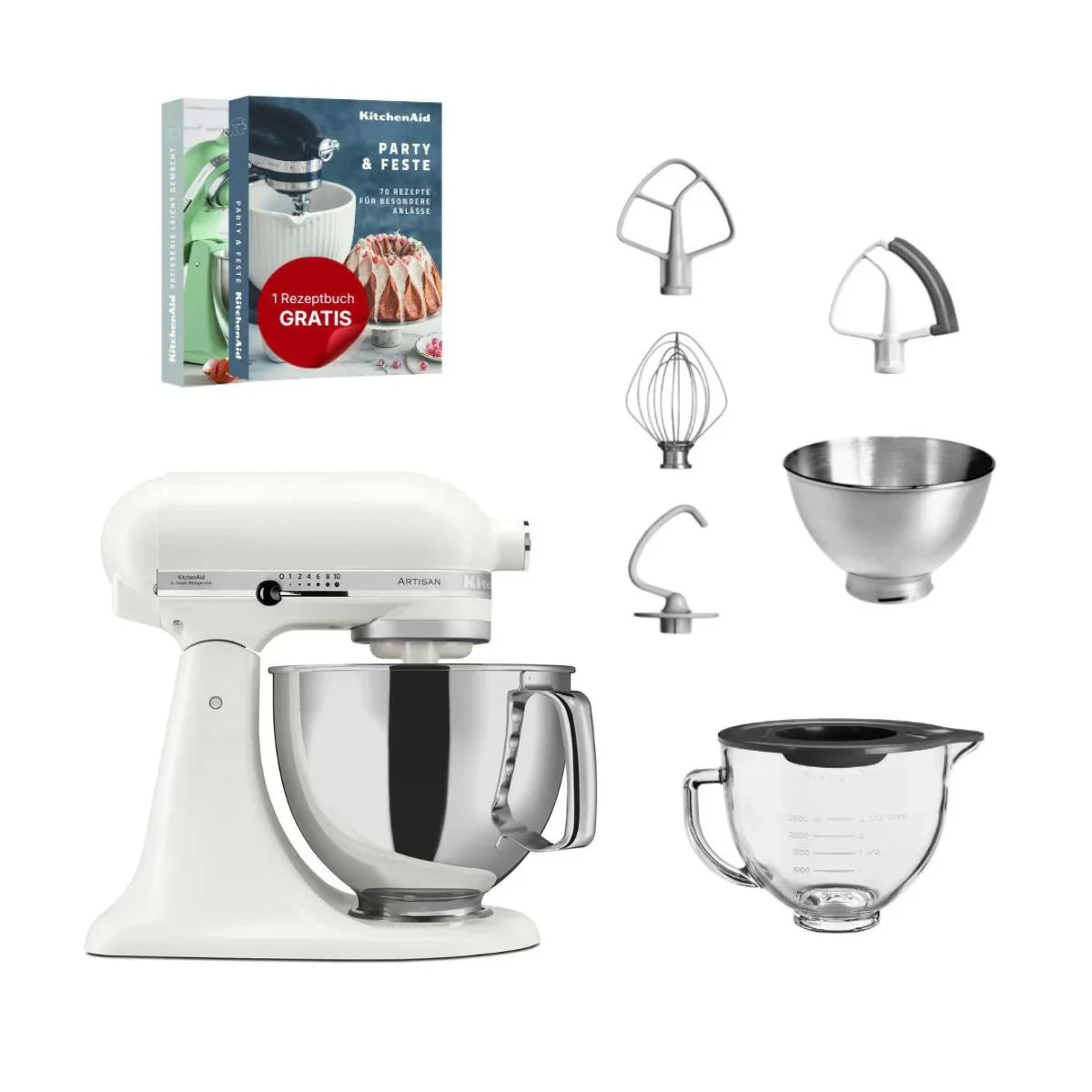 KitchenAid 4,8 L 5KSM175 Artisan Küchenmaschine Glasset mit Glasschüssel