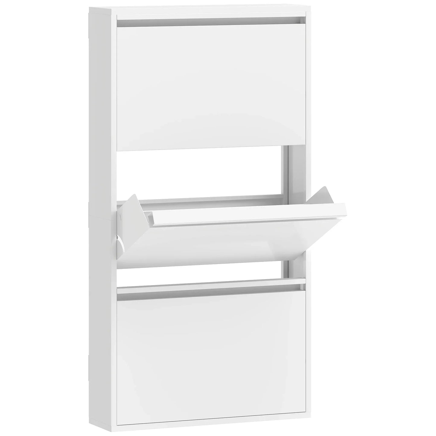 HOMCOM Metall-Schuhschrank mit 3 Klappen — schlanker wandmontierter Schuhschrank für 6 Paar, 55 x 15 x 105,5 cm, Weiß