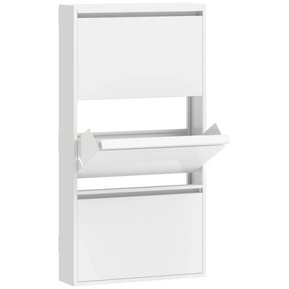 HOMCOM Metall-Schuhschrank mit 3 Klappen — schlanker wandmontierter Schuhschrank für 6 Paar, 55 x 15 x 105,5 cm, Weiß