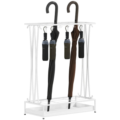 HOMCOM Moderner Rechteckiger Regenschirmständer aus Stahl mit 24 Haken, 21 Fächern und Abnehmbarem Tropfteller für Eingangsbereich und Büro 50x24x68 cm Weiß