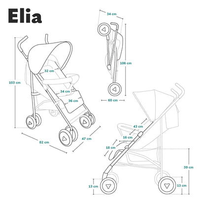 LIONELO Elia Buggy Klein Zusammenklappbar Kinderwagen Bis 15 Kg, Rücken Und Fußstützenverstellung Hinterradbremse, Moskitonetz, Einkaufskorb