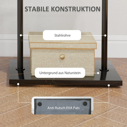 HOMCOM Garderobenständer, Kleiderständer mit Ablagen und Haken, Jackenständer, moderner Garderobe für Kleidung, Hut, Tasche, für Flur, Wohnzimmer, Schwarz