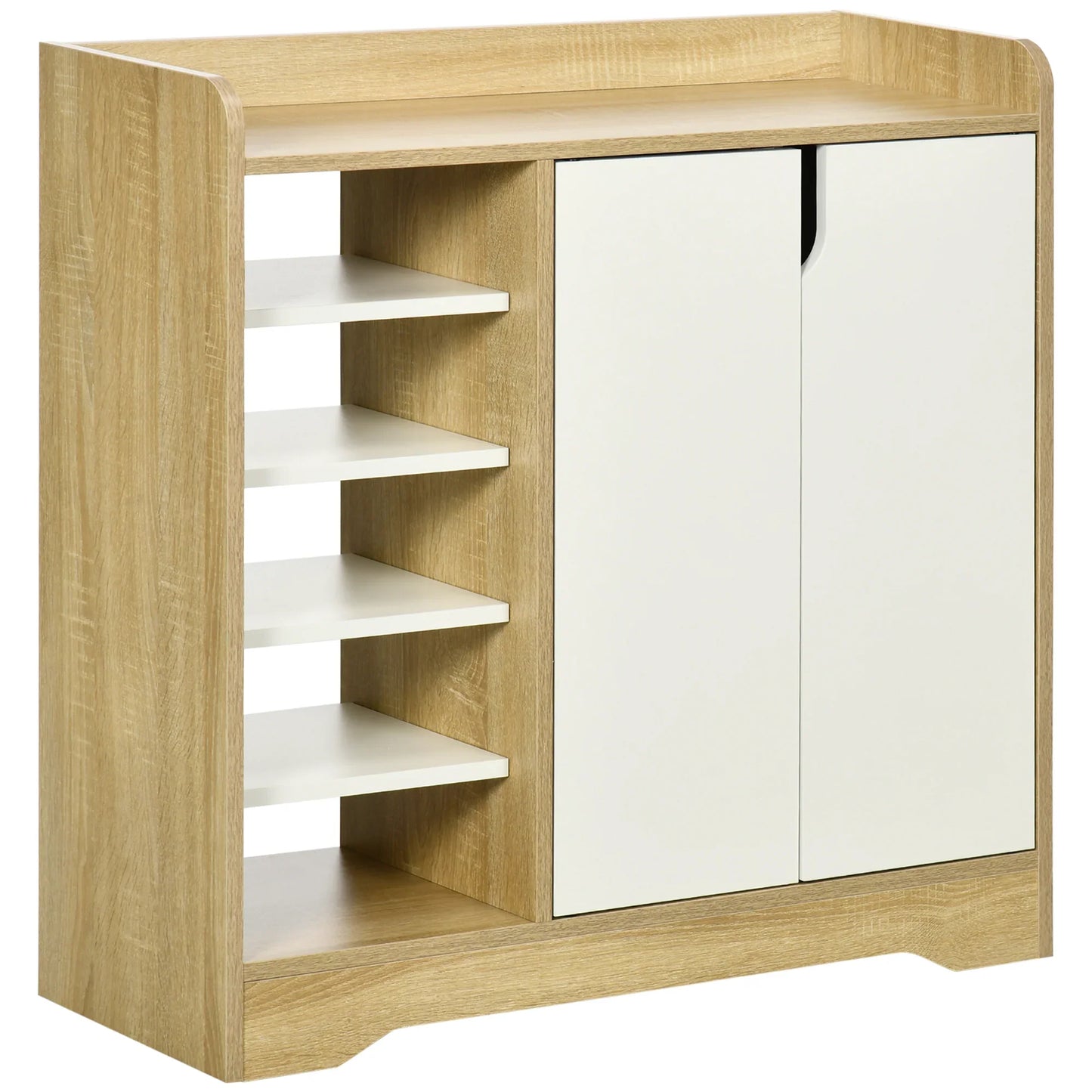 HOMCOM Moderner Schuhschrank Schmaler Schuhregal mit 2 Türen Stauraum für 13 Paar Schuhe Flur & Diele 80x30x80 cm Natur und Weiß